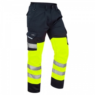 Leo Workwear CT01-Y/NV Bideford Superior Cargo Hi Vis Trouser Yellow / Navy